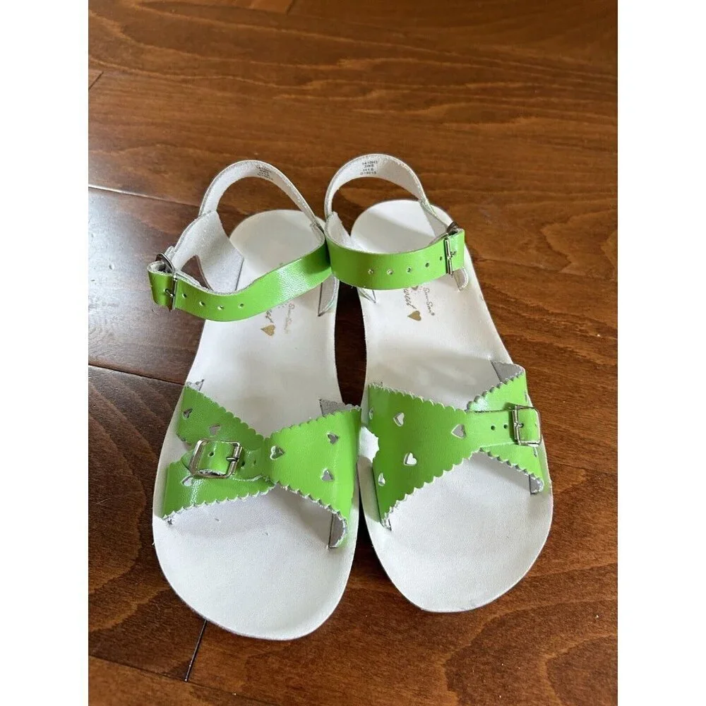 Salt Water Big Girls 3 Women's 5 Sweetheart‎ Lime Sandals Leather Flats NEW